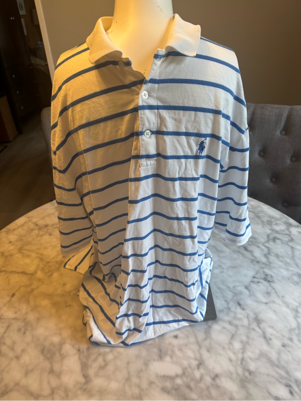 Ralph Lauren Polo White and Blue Striped Men's Golf Shirt